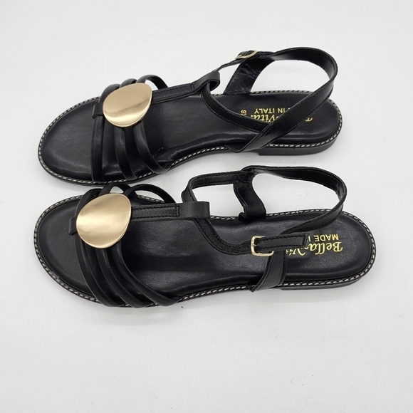Bella Vita Womens Vue-Italy Flat Sandal Gold Ornament Slingback Black Size 9.5W - Picture 4 of 10